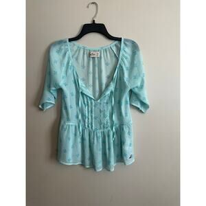 Hollister Aqua Blue Peplum Tie Front Blouse XS